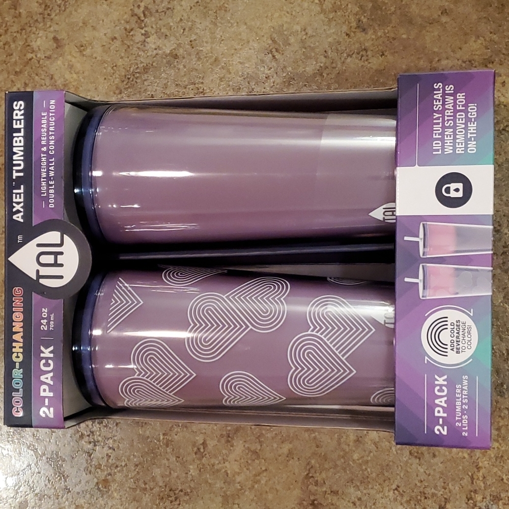 TAL 2 pack Color Changing Double Wall Axel Tumblers Hearts 24 oz Reusable